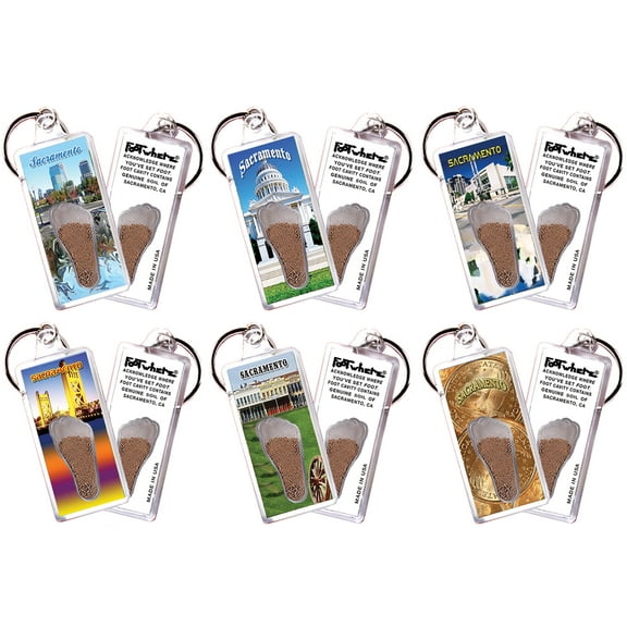 Sacramento FootWhere Souvenir Keychains. (SAC100 - Assorted) 6 Piece Set