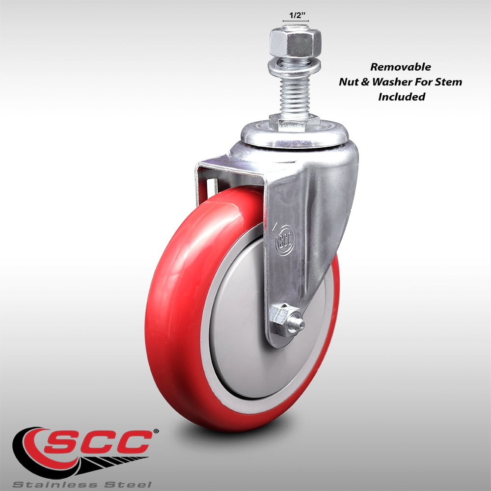 Stainless Steel Polyurethane Swivel Threaded Stem Caster w/5" x 1.25