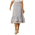 thumbnail image 3 of Unique Bargains Women's Floral Print Elastic Waist Ruffle Hem Midi Skirt, 3 of 8