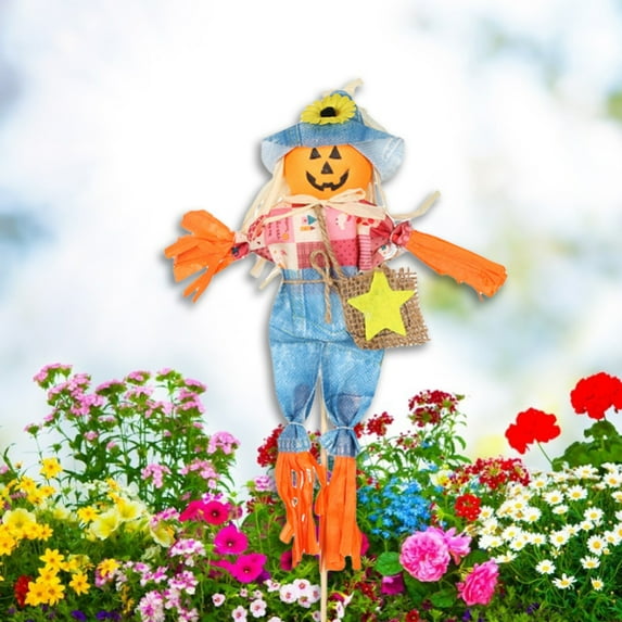 Fall Scarecrow Thanksgiving Scarecrow Decoration, 15.7 Inch Happy Harvest Scarecrow Standing Scarecrow for Garden, Home, Yard, Porch, Autumn Decor
