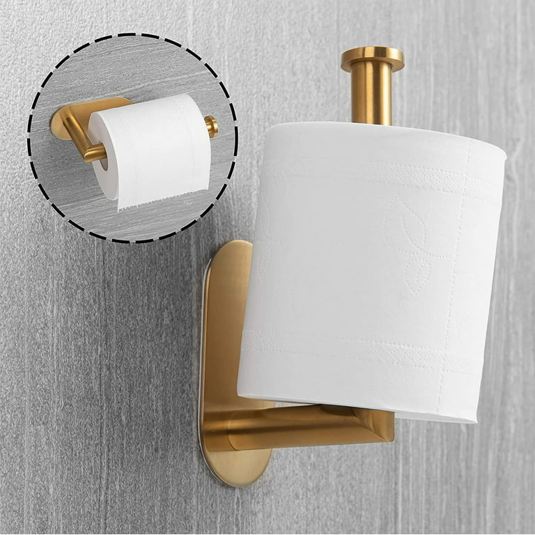 Gold Toilet Paper Holder Adhesive, Stainless Steel Self Adhesive Toilet  Paper Roll Holder for Bathroom