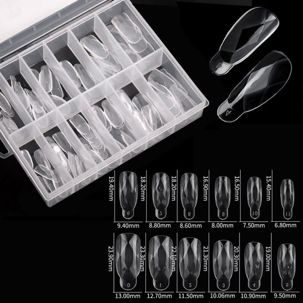 120 piezas/caja de moldes reutilizables para uñas, moldes para uñas de gel UV, extensiones de uñas, puntas transparentes de cobertura completa, forma de diamante, uñas postizas, 12 tamaños