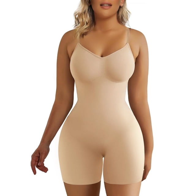 Body Shapewear SHAPERX Tummy Control hasta la mitad del muslo, beige, 2XL/3XL