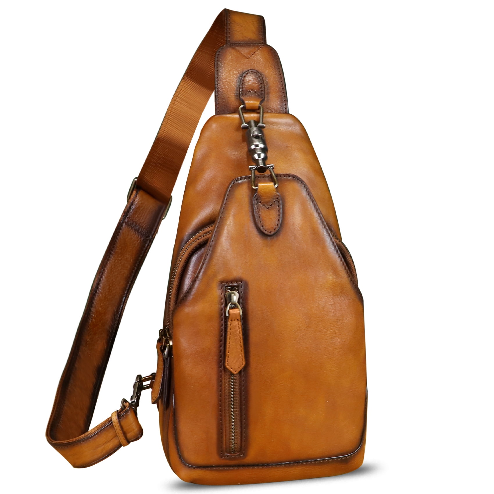 Genuine Leather Sling Bag for Women Men Retro Sling Backpack Purse Crossbody Bag