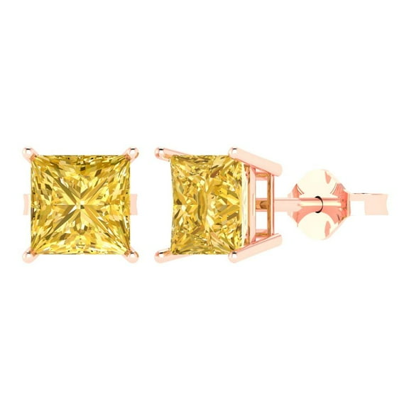 3 ct Push-Back Stud Earrings for Women | 6.5mm Princess Cut Natural Citrine | 18K Rose Gold