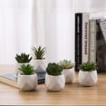 thumbnail image 3 of MyGift Modern Mini White Geometric Ceramic Pots with Artificial Succulents, 6 Piece, 3 of 6