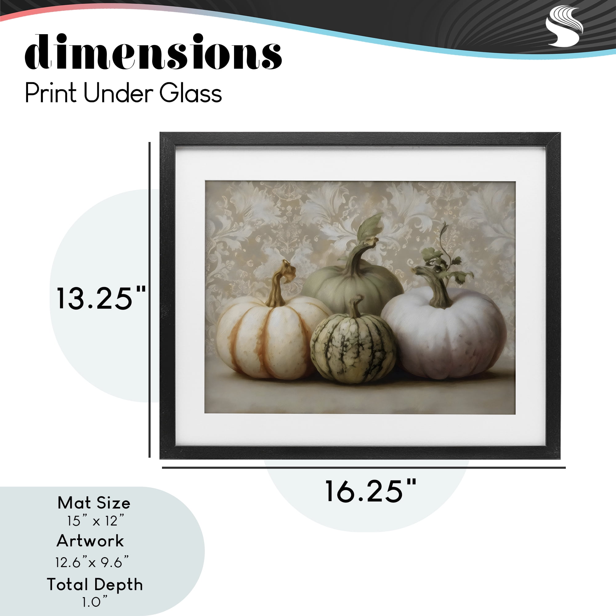 Stupell Industries Pastel Gourds on Vintage Pattern Black Framed Print Under Glass, design by Arlington Prints