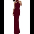 thumbnail image 2 of Vestidos Largos Formales Elegantes para Mujer, con Cuello Alto, Sin Mangas, Abertura en la Espalda, para Fiestas, Cócteles y Bodas Vino Tinto L, 2 of 10