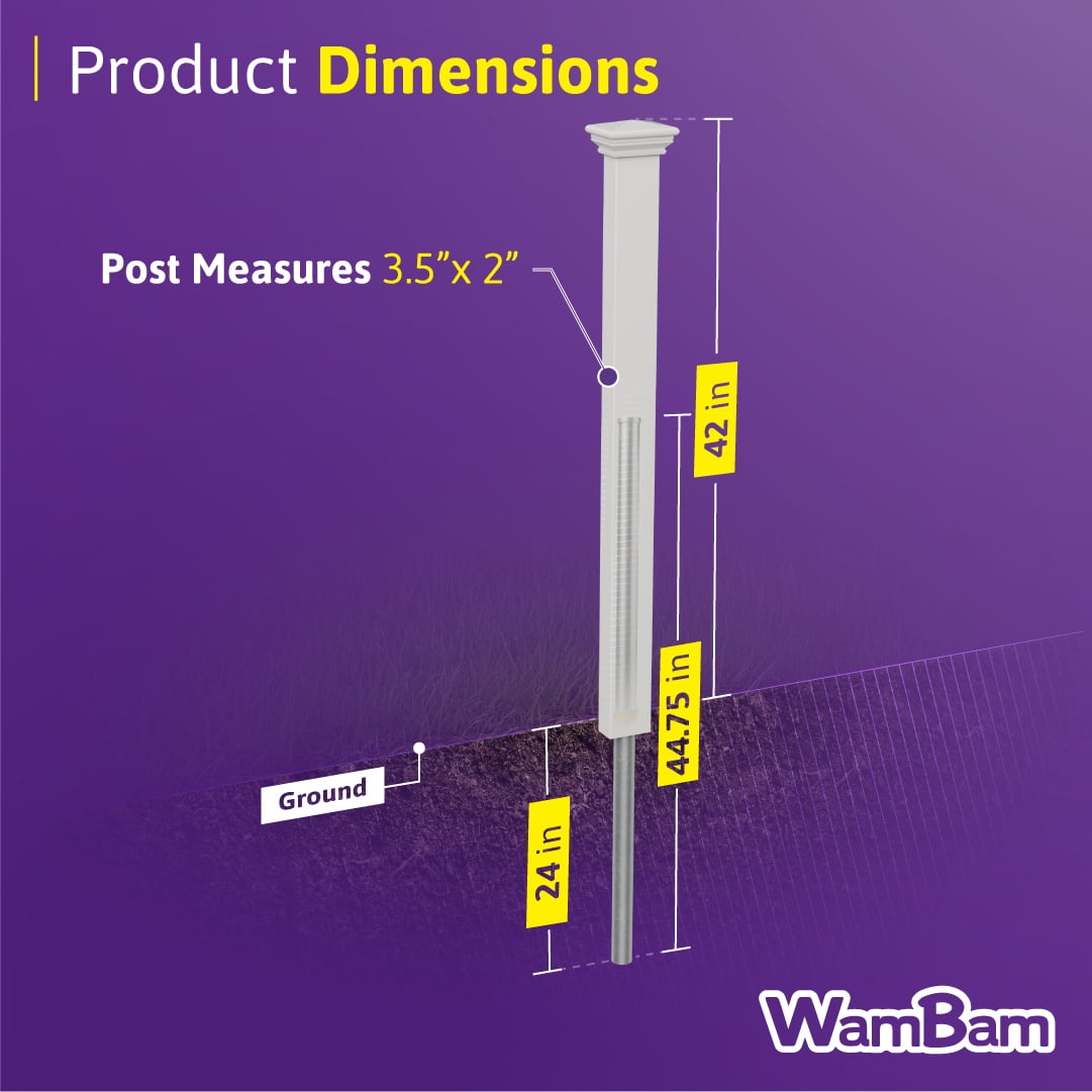 3.5ft Tall (1 Post) Fence Finishing Post for WamBam All American No Dig White Picket Fence, Easy Install Outdoor Fence for Backyard or Patio, Outdoor Fencing, No Dig Fence Panels, ZP19046