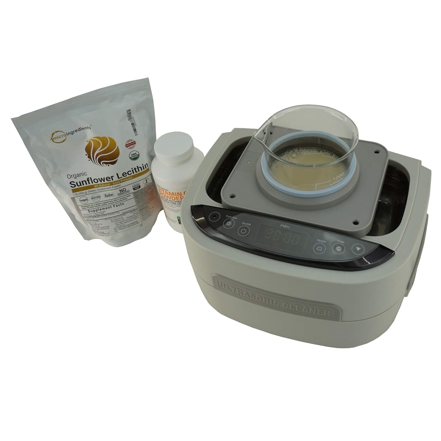 iSonic Ultrasonic Cleaner P4821, 2.5 L Capacity, 60 W Stack Transducer, Beige, Includes 1000 ml Beaker Holder Set