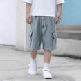 thumbnail image 7 of LJEFF Boys Paperbag Waist Denim Shorts, Buttons Cuffed Hem Pocketed High Waist Shorts for Kids Light Blue Size 8 T, 7 of 7