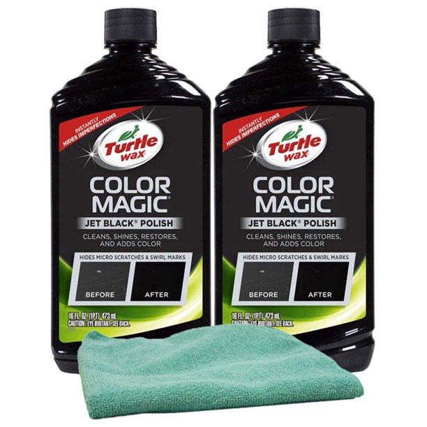 Turtle Wax Color Magic Black Car Polish (16 oz) Bundle with Microfiber