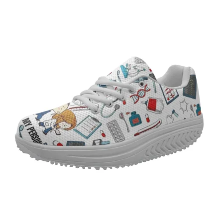 

Spring Autumn Women s Swing Shoes Mesh Woman Platform Footwear Female Nurse Shoe Medical ECG Medicine Print Sneakers