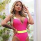 thumbnail image 1 of Traje de baño de dos piezas con costuras de color y soporte de acero fruncido, bikini sexy para mujer, traje de baño de playa, 1 of 6