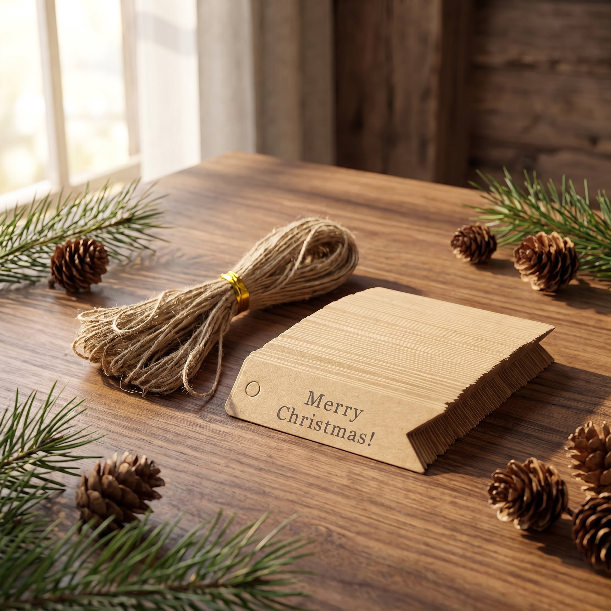 Unique Bargains Gift Tags with Natural Twine for All Occasions 0.8" x 2.8" Brown Christmas