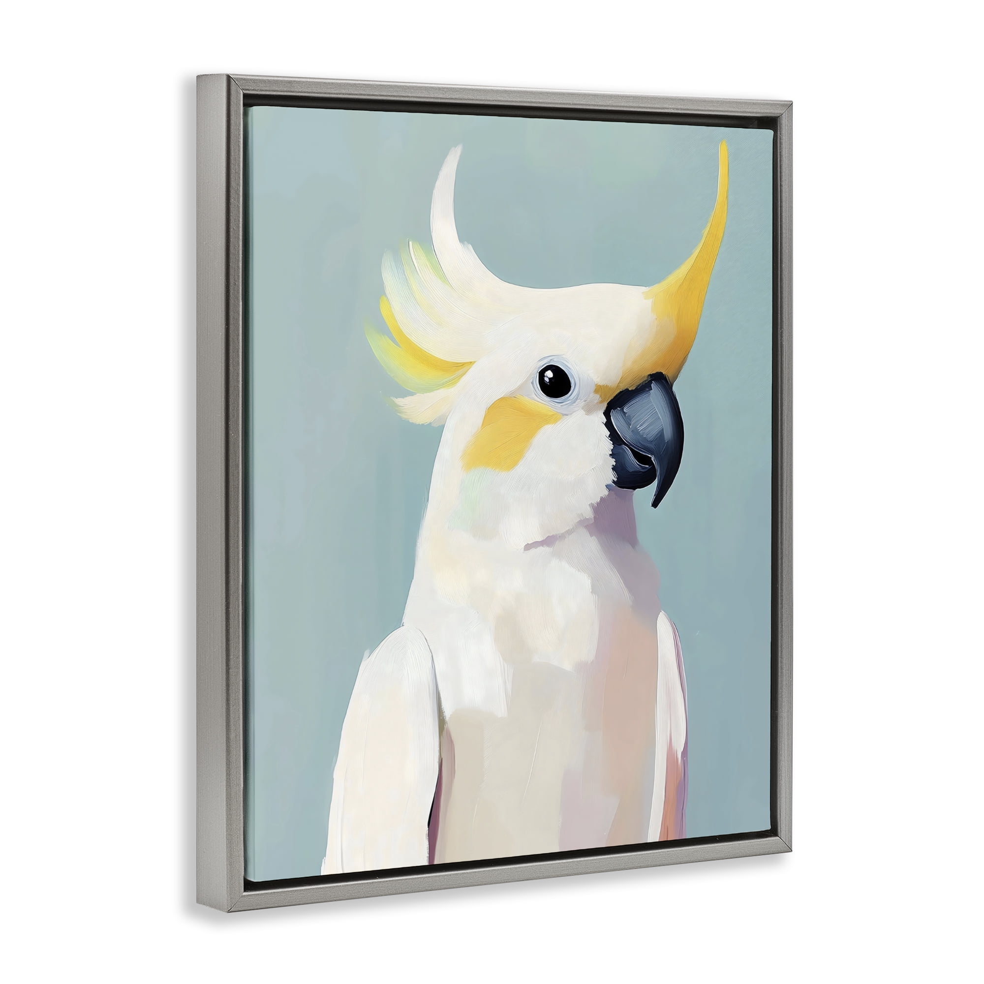 Stupell Industries Yellow Crested Cockatoo Gray Framed Floater Canvas Wall Art, design by The Prints Vibe