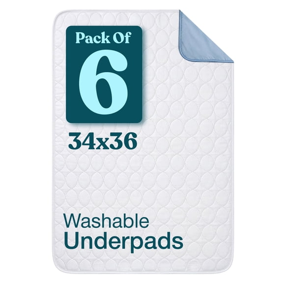 Snugwell Reusable Absorbent Washable Underpads, 6 Count, 34" x 36"