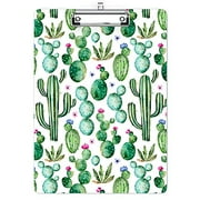 Cute Clipboard with Designs ​Wood A4 Letter Size Hardboard Office Clipboards, Retractable Hole for Hanging Decorative Clip Board -Watercolor Cactus（12.4" x 8.9"）