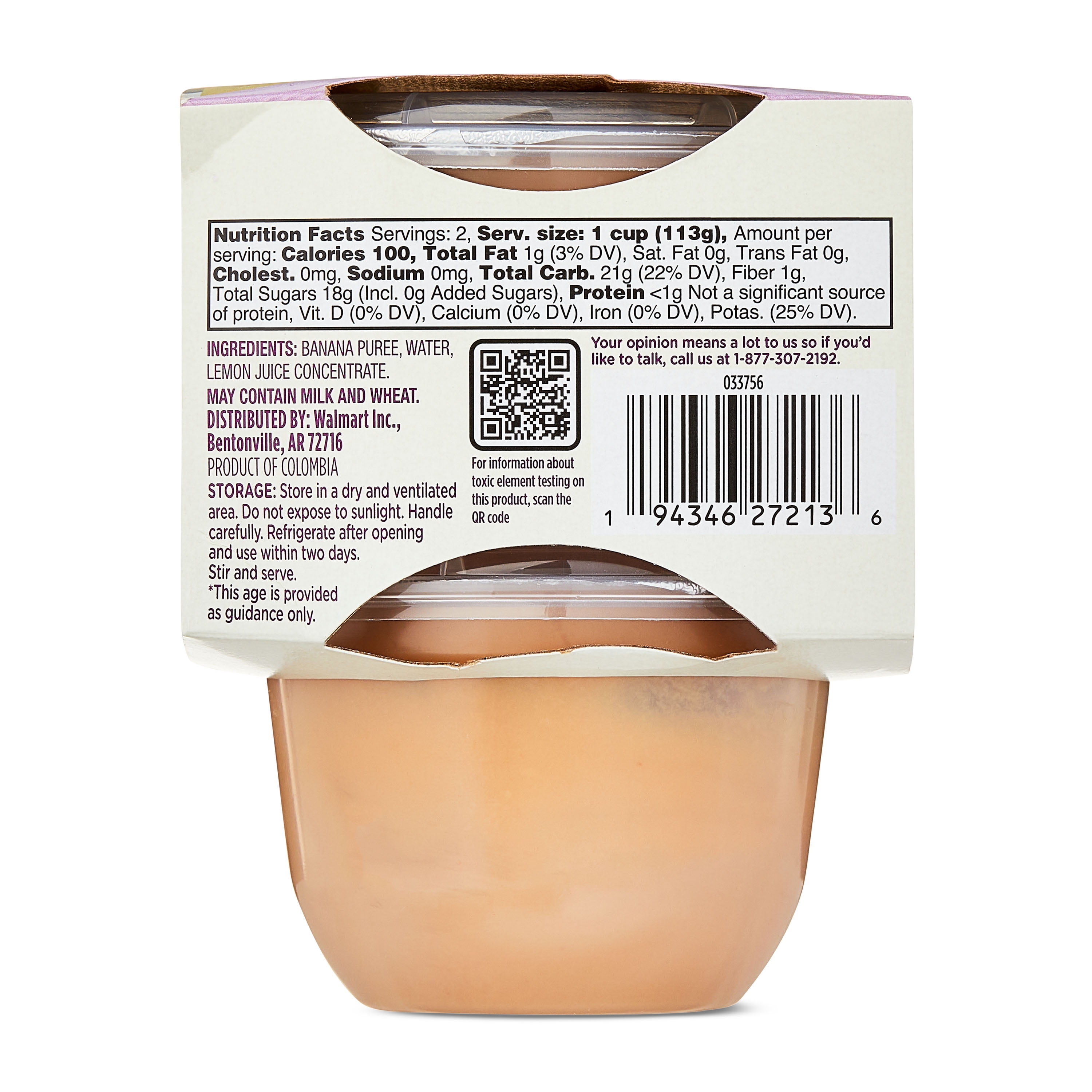Parent's Choice Stage 1 Baby Food Banana Puree, 4 oz Cups, 2 Pack