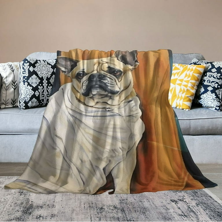 ARISTURING French Bulldog Throw Blanket Fun Pet Pattern on Blue