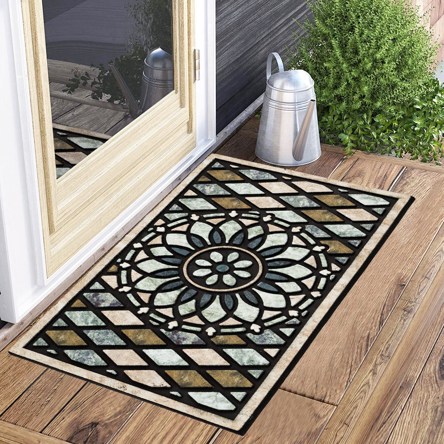 Welcome Door Mat 17x 30 Inch Front Doormat Outdoors for Home Entrance Outdoors Mat for Outside Entry Way Doormat Entry Rugs, Heavy Duty Non Slip Rubber Back Low Profile, Flower