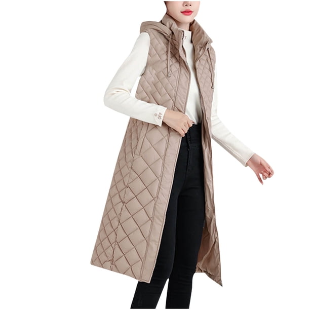 Parkas largas de invierno con capucha, ligeras, holgadas y sin mangas, de color liso para mujer, top de poliéster para mujer