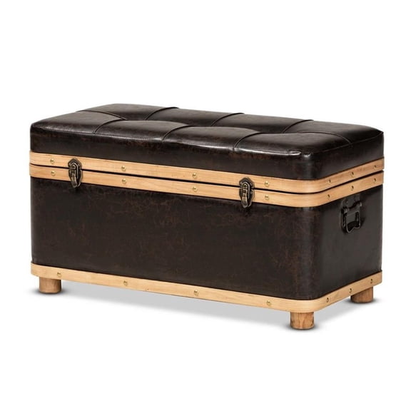 Bowery Hill Dark Brown and Oak Brown Finished Wood Storage Ottoman
