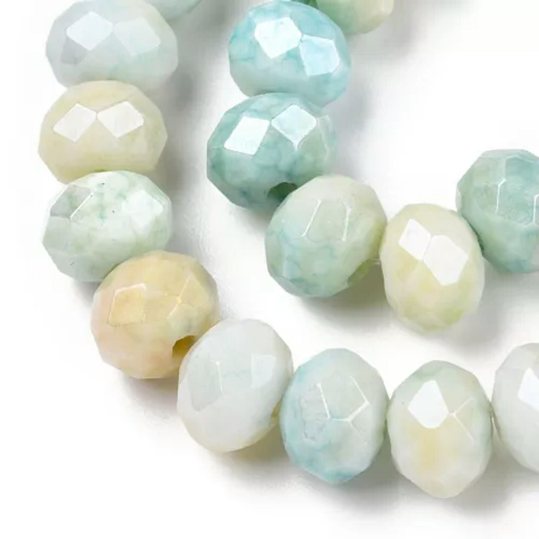 EOEMY 10Strand Abacus Faceted Electroplated Ab Color Glass Beads Strands 8~8.5X6~6.5mm-Turquoise