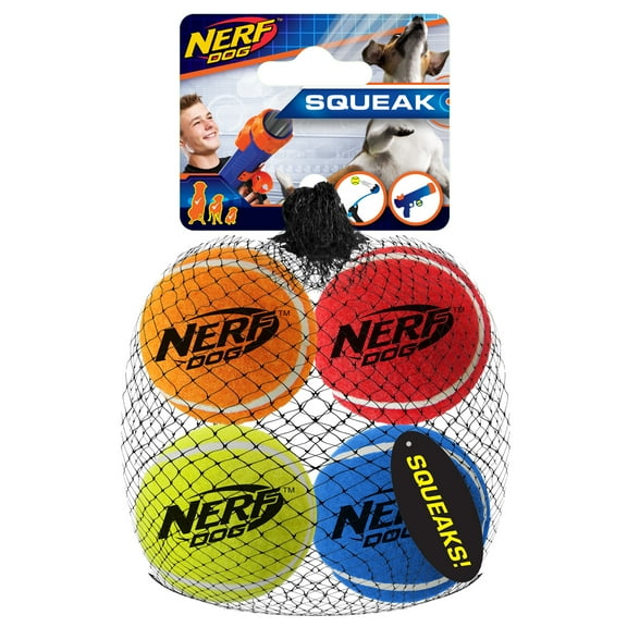 Nerf Dog Squeak Tennis Ball Dog Toy, 2.5 inch, 4 Pack