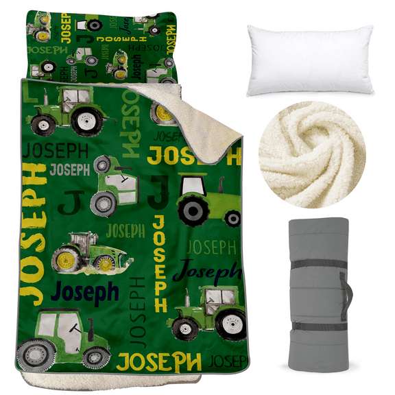 AOLOA Personalized Toddler Nap Mat - Thick & Warm - Kids Sleeping Bag with Removable Pillow & Fleece Blanket - Winter Nap Mat for Preschool Daycare - Rollup Design