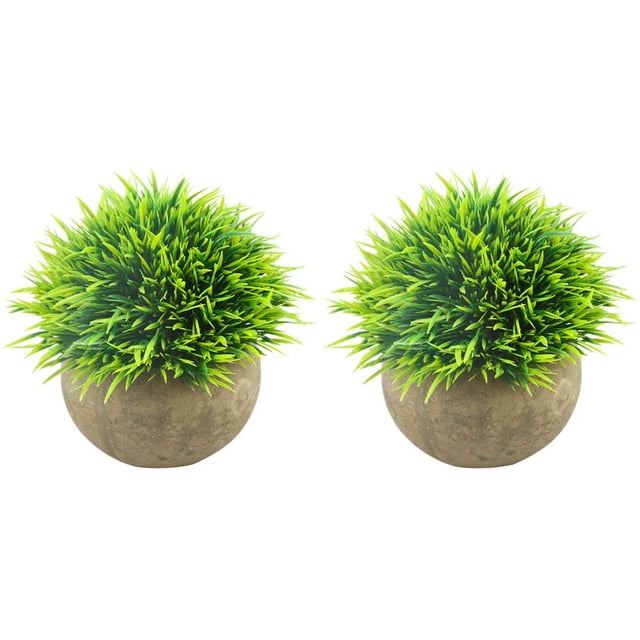 Mini plantas artificiales, césped verde falso de plástico, arbustos topiarios de vegetación sintética con macetas grises para decoración de baño, hogar, oficina, decoración de la casa Fokelyi CZJJ-HQ70-2