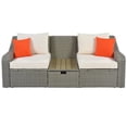 thumbnail image 3 of BenJara 3 Piece Patio Sofa Lounger With Ottoman, Built In Table, White and Gray, 3 of 9