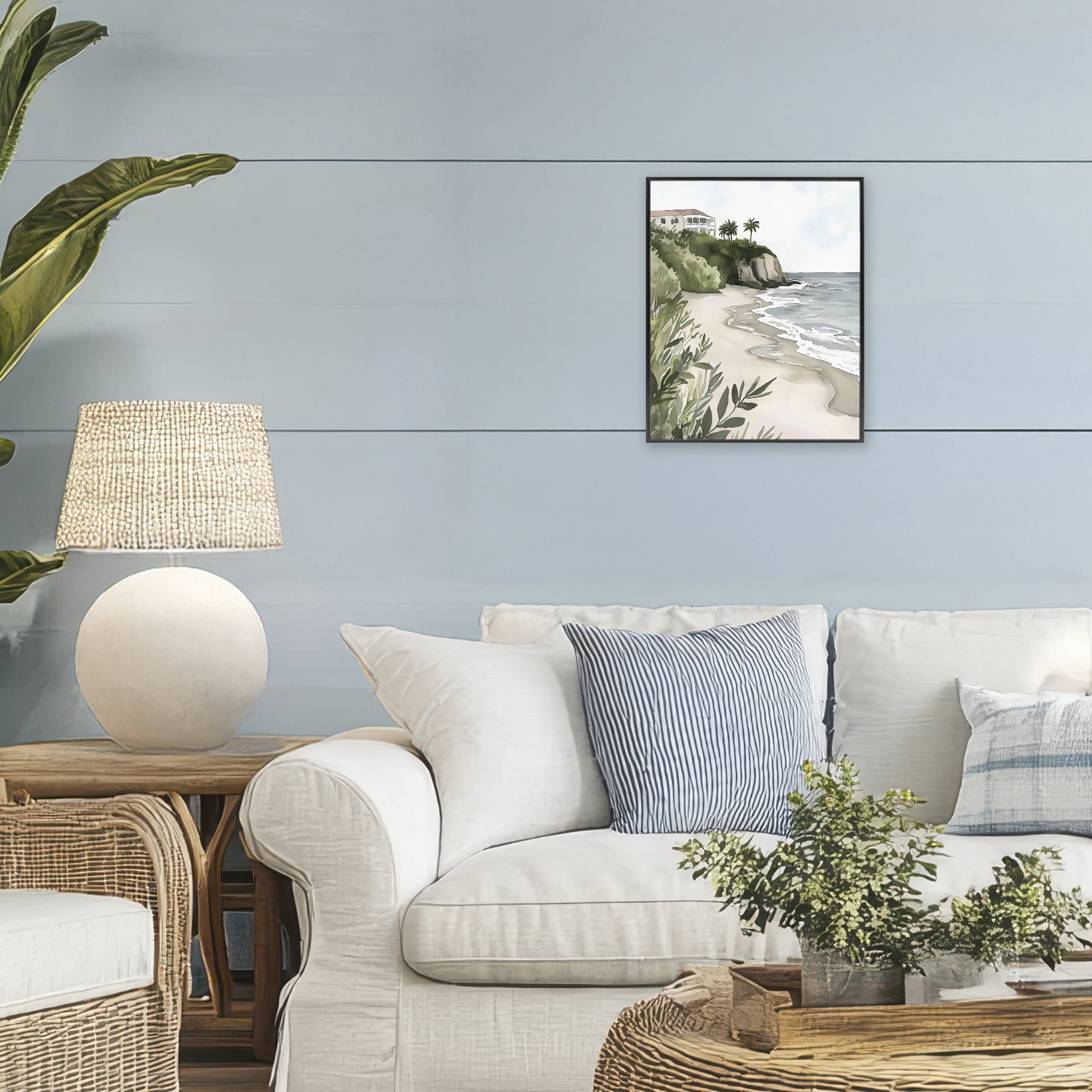 Stupell Industries Coastal Calm Villa on Bluff Black Framed Giclee Art, design by Riley B