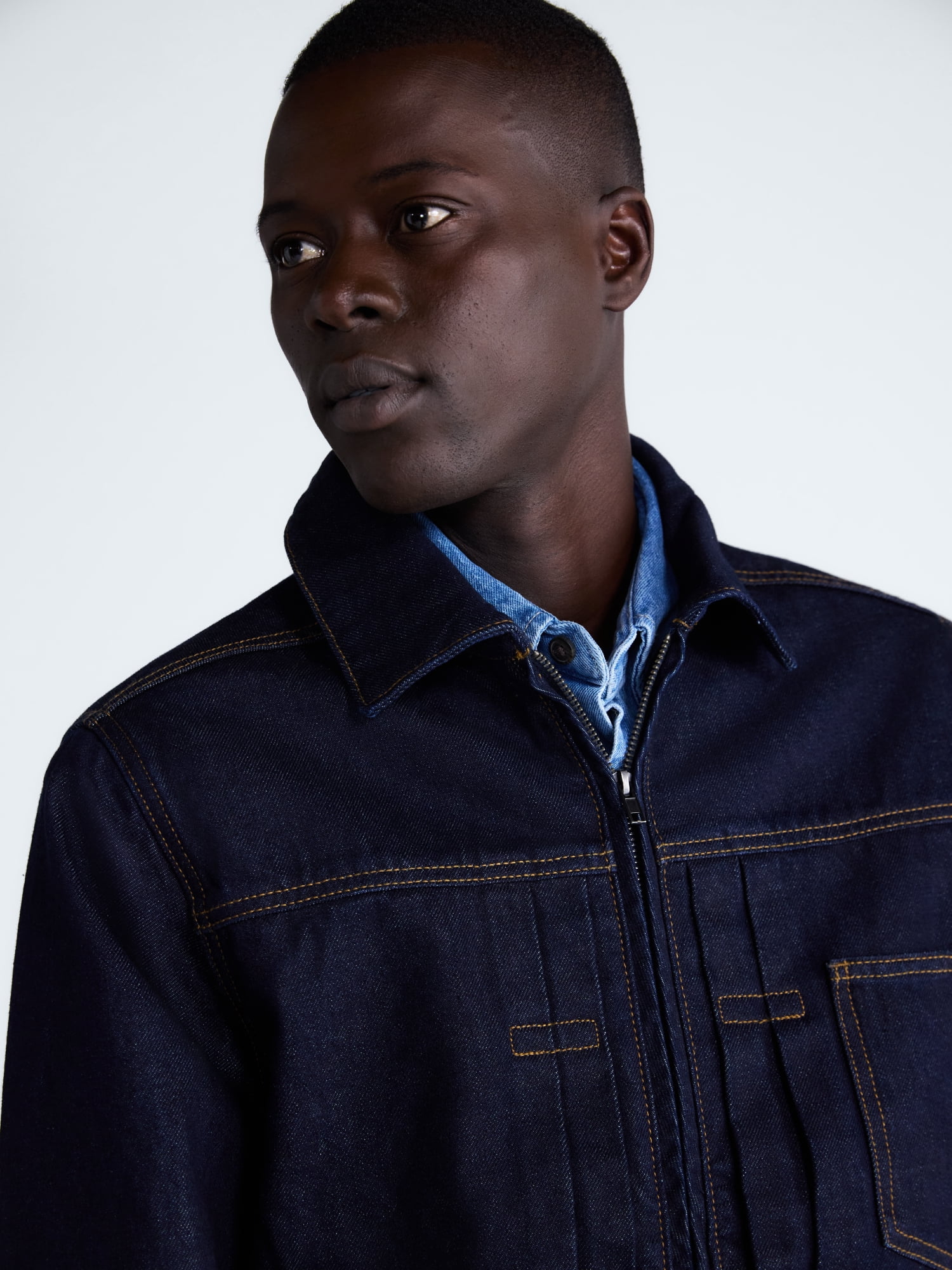Free Assembly Men's Pleated Zip Front Denim Jacket, Sizes XS-3XL
