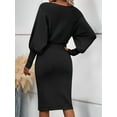 thumbnail image 4 of Women'S Lantern Long Sleeve High Waist Formal Bodycon Pencil Midi Pullover Sweater Dresses Clothes Black M, 4 of 7