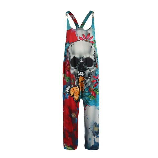 VISgogo Mono de Halloween para Mujer, Estampado de Flores y Esqueleto Cuello en U de Una Pieza, S/ M/ L/ XL/ XXL VISgogo moda