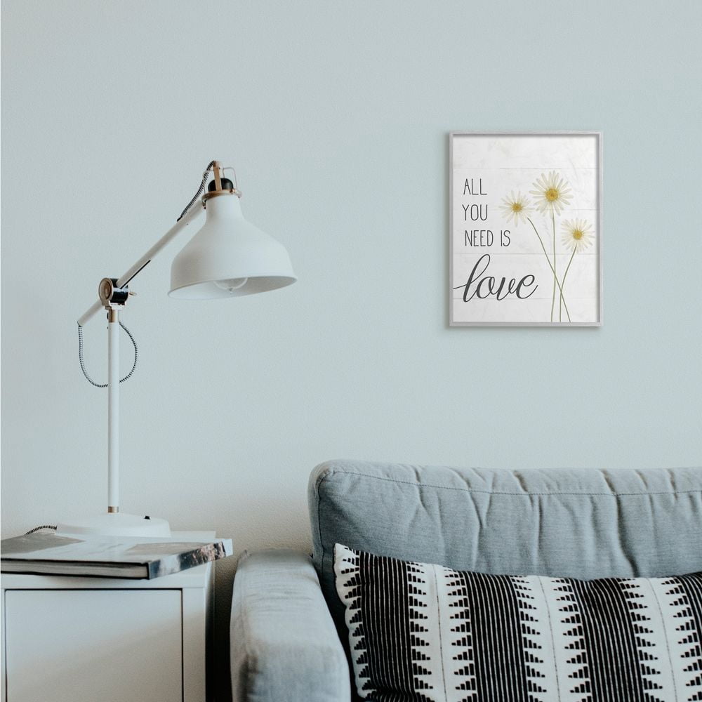 Stupell Industries All You Need Is Love Quote Country Floral Charm Framed Wall Art Design by Daphne Polselli, 11" x 14", Gray Framed