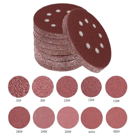 MerryNine 100 Pieces 5 Inch with 8 Holes Dustless Hook-and-Loop Circular Sanding Discs Sandpaper Assorted from 60 to 600 Grits
