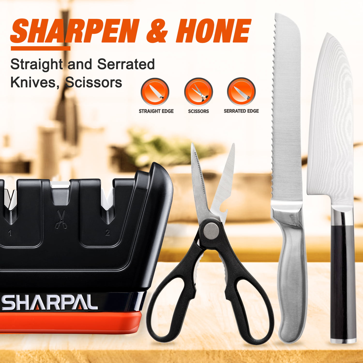  SHARPAL 104N Professional 5-in-1 Kitchen Chef Knife & Scissors  Sharpener, Sharpening Tool for Straight & Serrated Knives, Repair and Hone  both Euro/American and Asian Knife, Fast Sharpen Scissor : Tools 