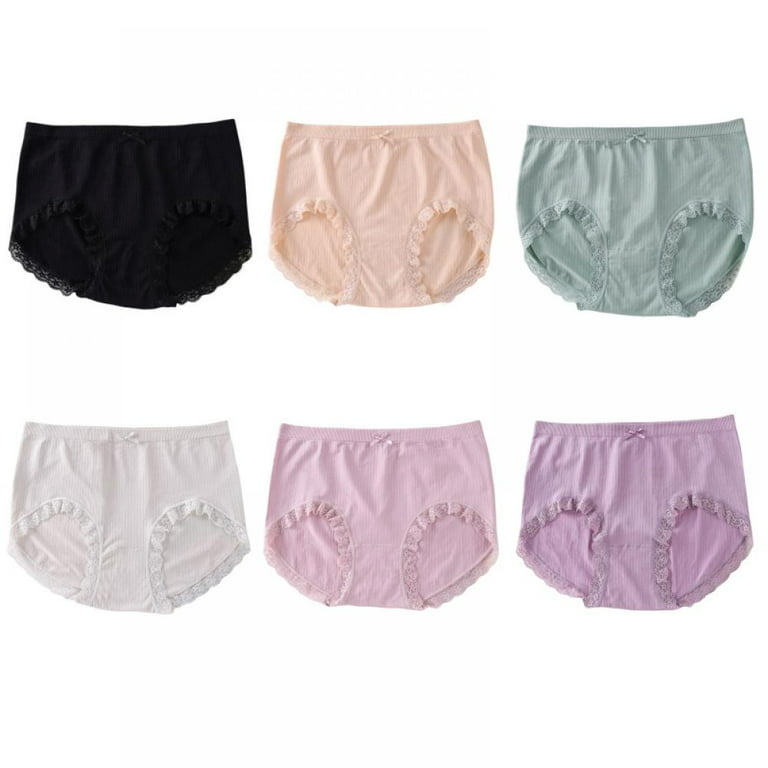 Xmarks Womens Nylon Lace Trim Underwear High Waist Breathable Soft Stretch  Full Coverage Brief Panty(6-Packs) 