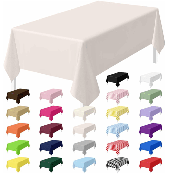 2 Pack Beige Tablecloth Disposable 54 x 108 Inch Beige Plastic Table Cloth Disposable Waterproof Rectangle Table Cover for Party Birthday Camping Picnic Tablecloths