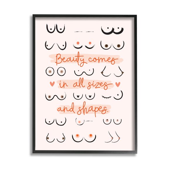 Stupell Industries Beauty All Sizes and Shapes Phrase Female Chest Positivity, 16 x 20, Designed by Ilis Aviles