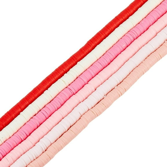 1 Box 2118pcs 6 Strands 6mm Polymer Clay Beads Pink Clay Beads Bulk Flat Round Spacer Funtopia Heishi Disc Strand Bead Bulk for Jewelry Making Valentine's Day Earring Bracelet DIY Crafts Multi-color