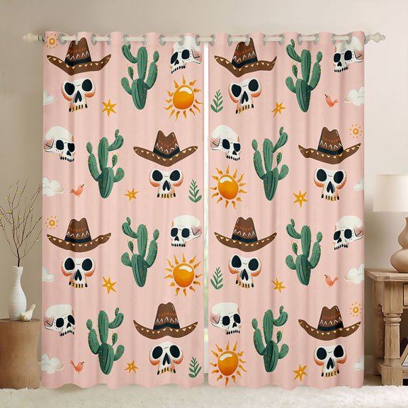 Feelyou Hippie Skull Curtains Pack of 2 (42x84 Each), Cactus Plant Curtains Blackout
