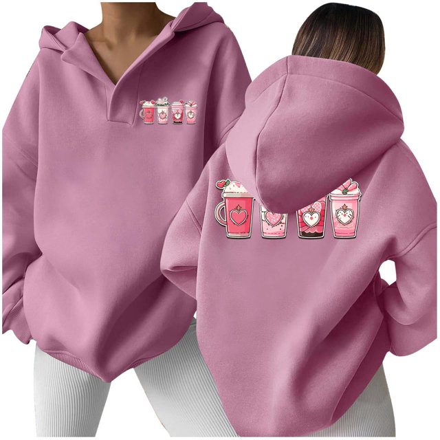 WEAIXIMIUNG Chandails en Molleton à Col Rond pour Femmes Bleu Marine et Imprimé Boisson Mode Hiver Sweat à Capuche Sans Poches