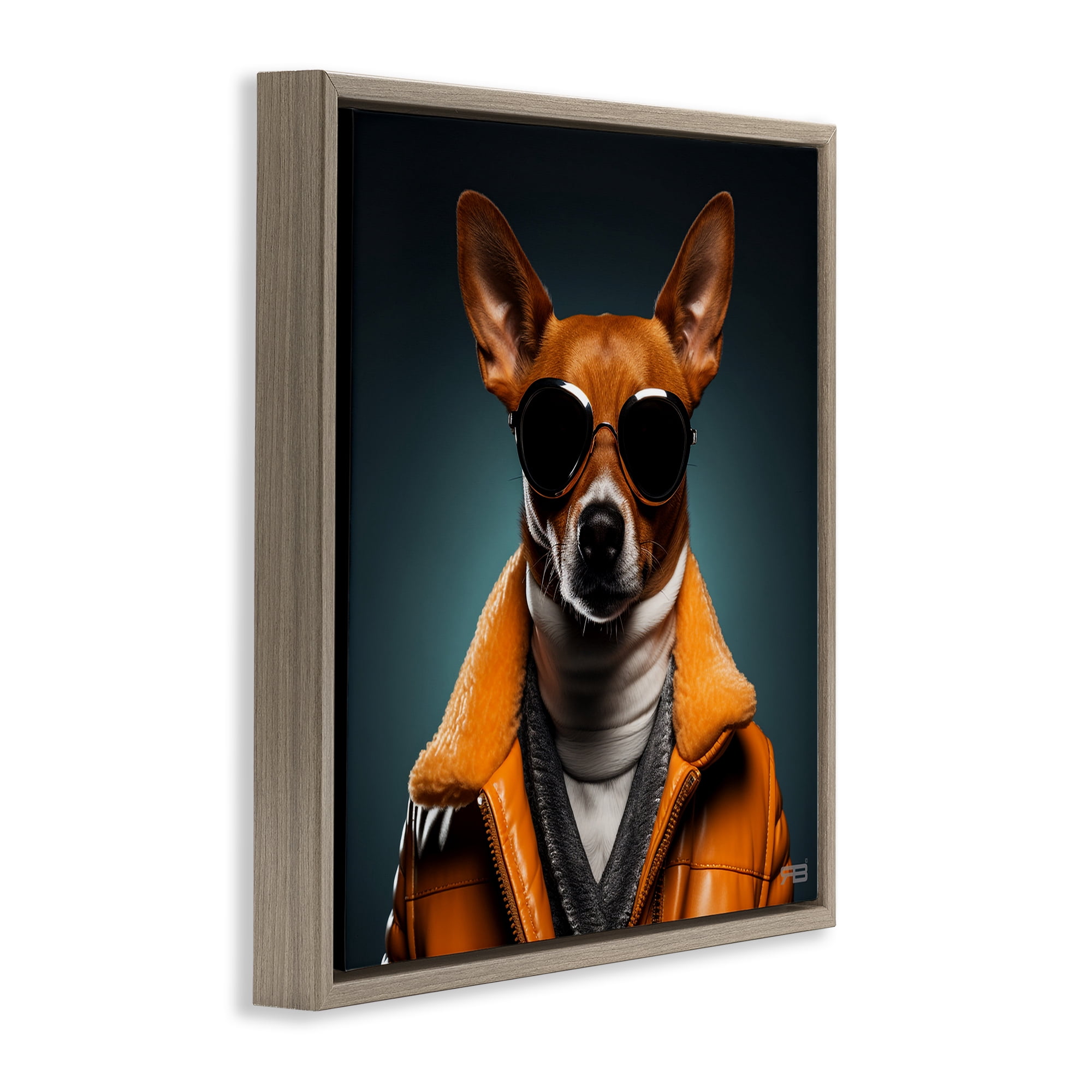 Stupell Industries Stylish Dog with Sunglasses Animals & Insects Painting Brown Floater Framed Canvas Art Print Wall Art, 25 x 25