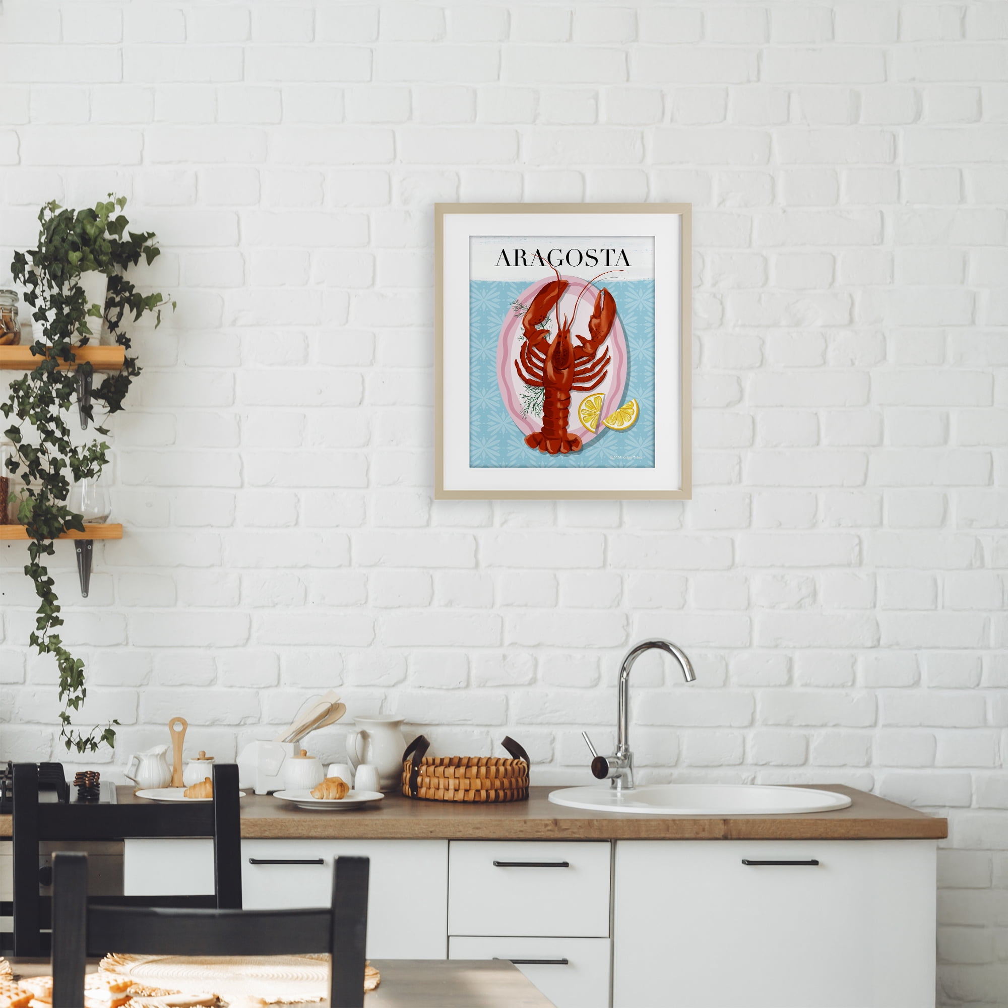 Stupell Industries Aragosta Lobster Dish Birch Framed Print Under Glass, design by Kelley Talent