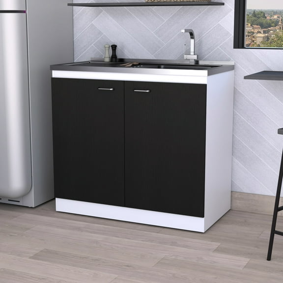 Modern Dark Walnut Kitchen Sink Cabinet - Versatile Design 2-door Bathroom