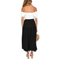 thumbnail image 4 of Wassery Women Summer Bohomian Elastic High Waist Boho Maxi Skirt Casual Drawstring 3 Tiered Ruffle A Line Long Skirts, 4 of 5