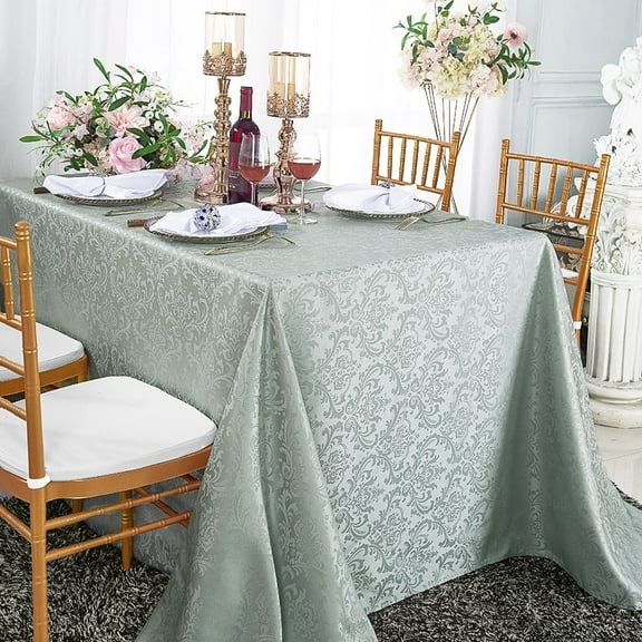 Wedding Linens Inc. 90" x 132'' Rectangular Jacquard Damask Polyester Tablecloth Table cover linen - Silver